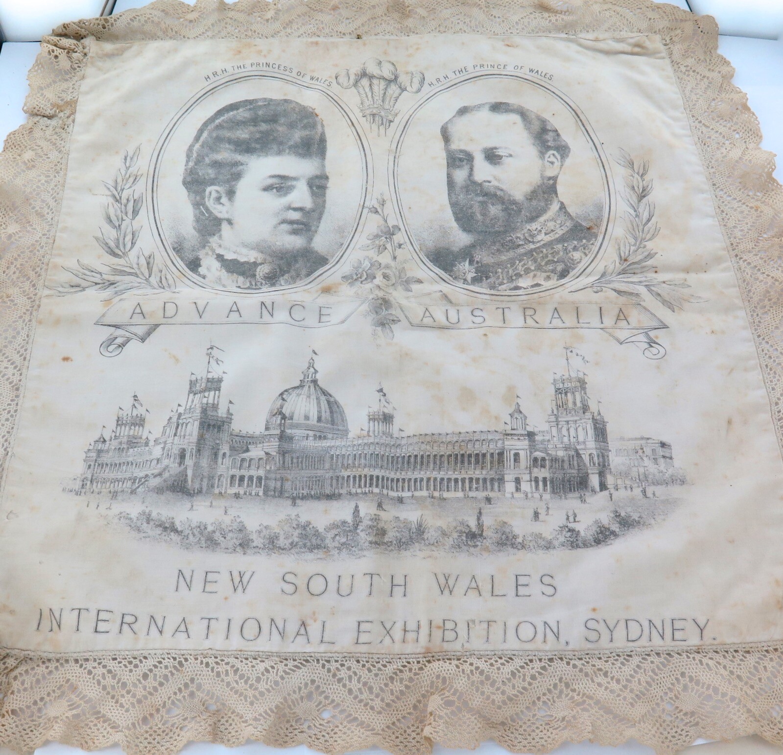 1800s Rare Unusual NSW International Expo / Queen Victoria Souvenir Pillow Case 