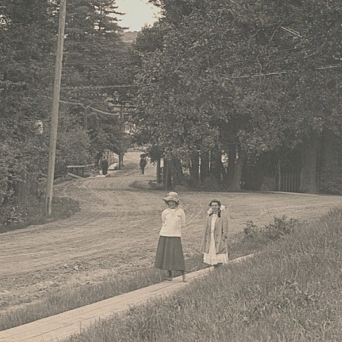c.1909 UU RPPC Larkspur CA Marin County Winding Road Girls Bow Hat Fashion Walk