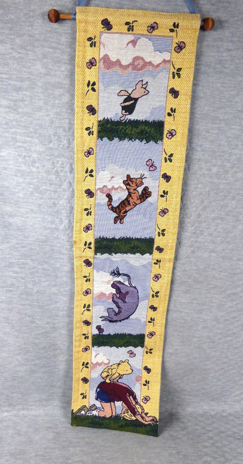 VTG Disney Winnie the Pooh Leap Frog Tapestry Wall Hanging Bell Pull USA 9x36