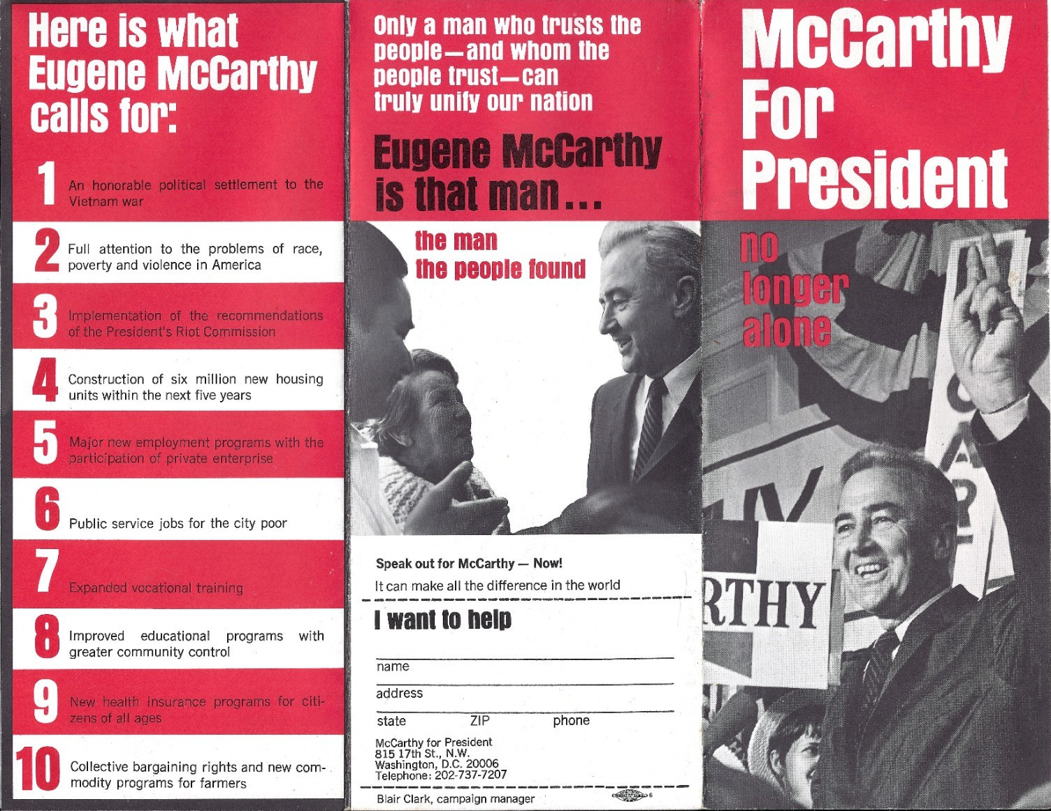 1968 McCarthy For President Brochure Vintage Great Shape
