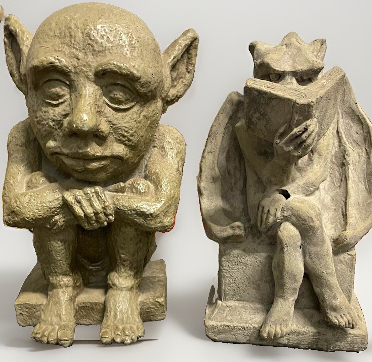 Vintage 1996 HPT Gargoyle Statues Reading Thinker Pair Gothic Decor AS IS