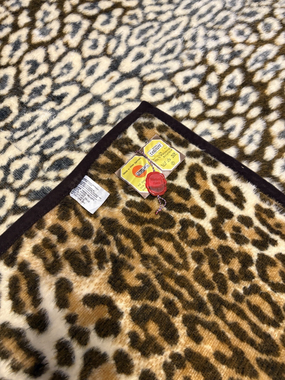 RARE pre-1990 Biederlack West Germany Leopard print Throw Blanket NOS With Tags