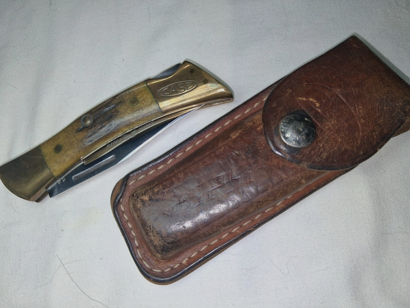 Vintage 1979 Case XX 1-Dot Genuine Stag Shark Tooth Lockback Knife Sheath