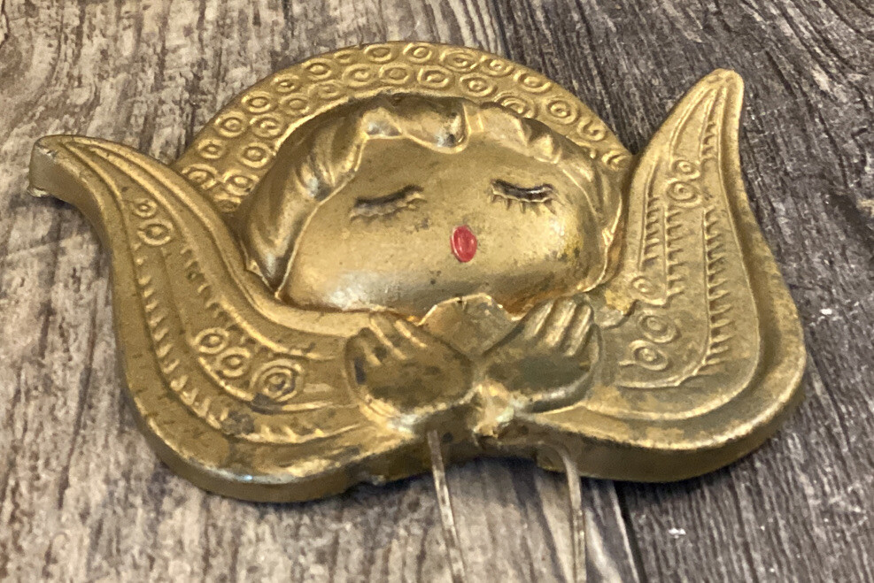 Vintage PRAYING ANGEL Christmas Ornament Figurine Gold Tone MCM  Pick