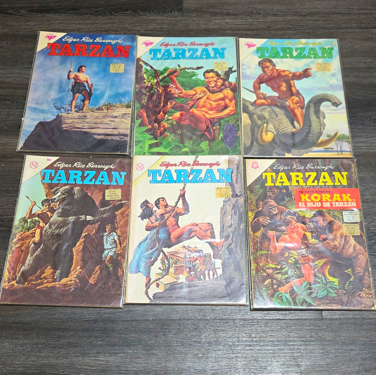 Lot of 6 Vintage Mexican Novaro Tarzan Comics – 1960s Spanish Language