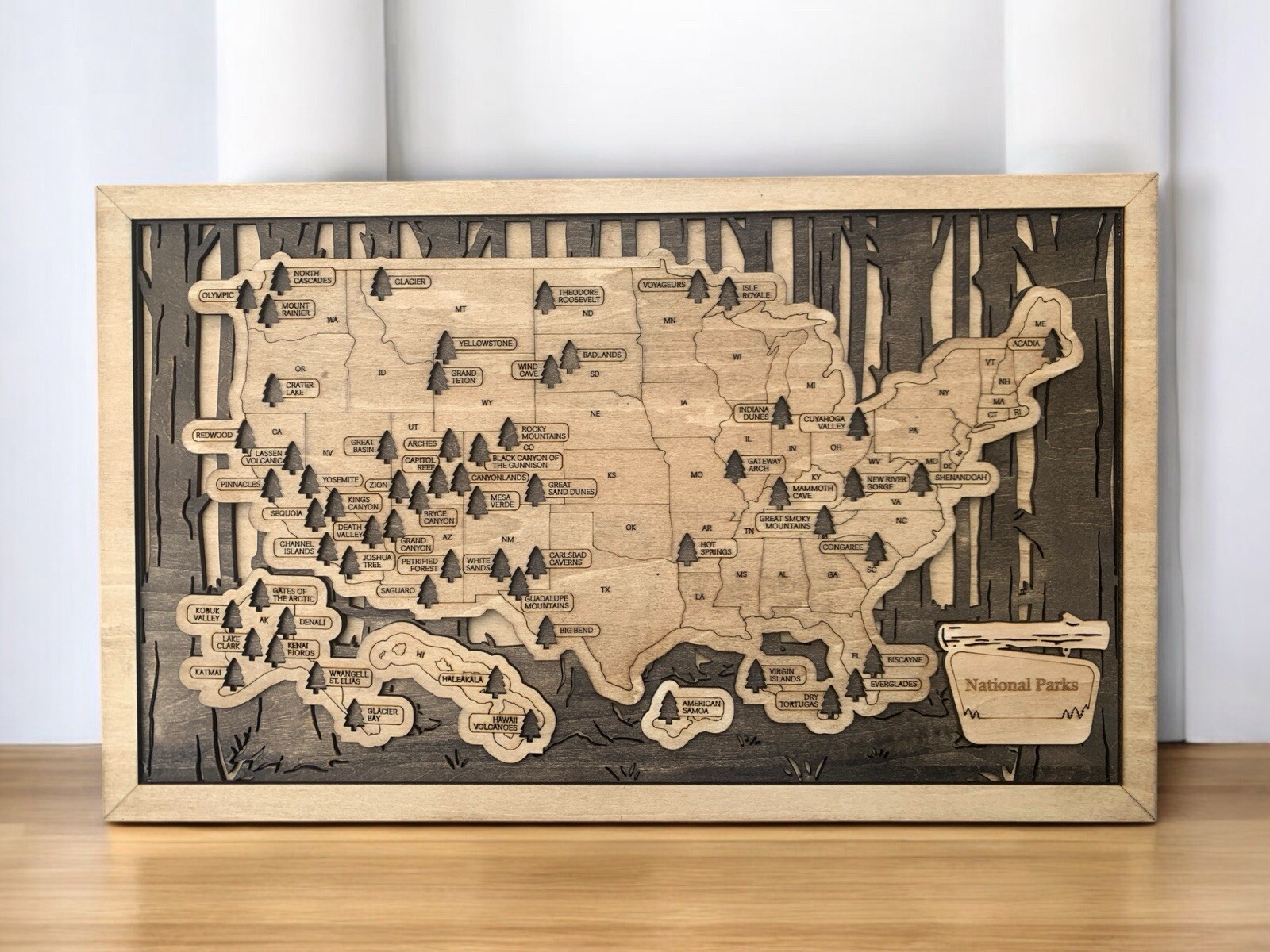 Wood Map of U.S. National Parks - Track Your National Parks Visits