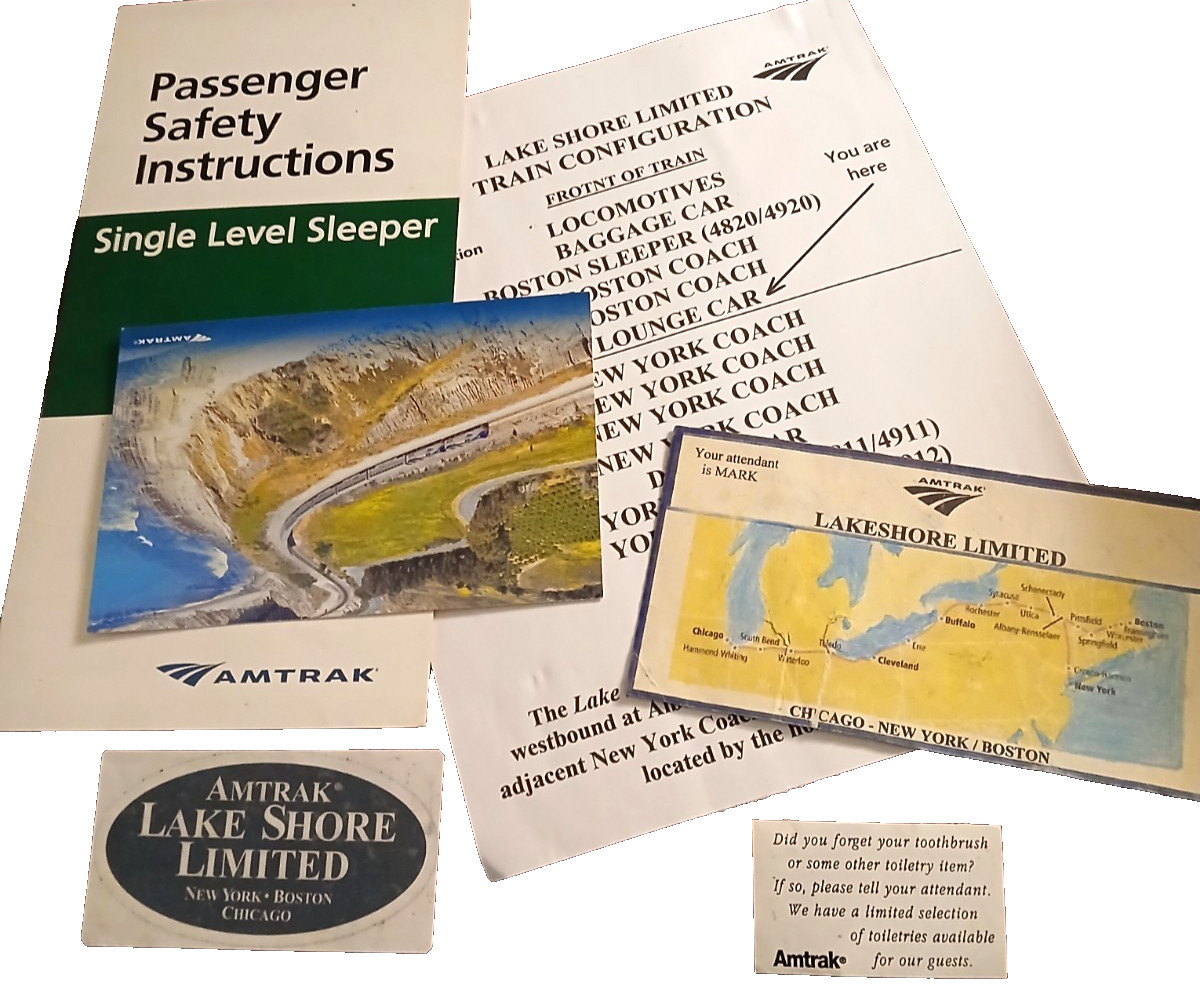 Amtrak First Class Kit Lake Shore Limited Chicago-Boston Lot of 6 NEW ORIGINAL Amtrak First Class Kit Lake Shore Limited Chicago-Boston Lot of 6 NEW ORIGINAL