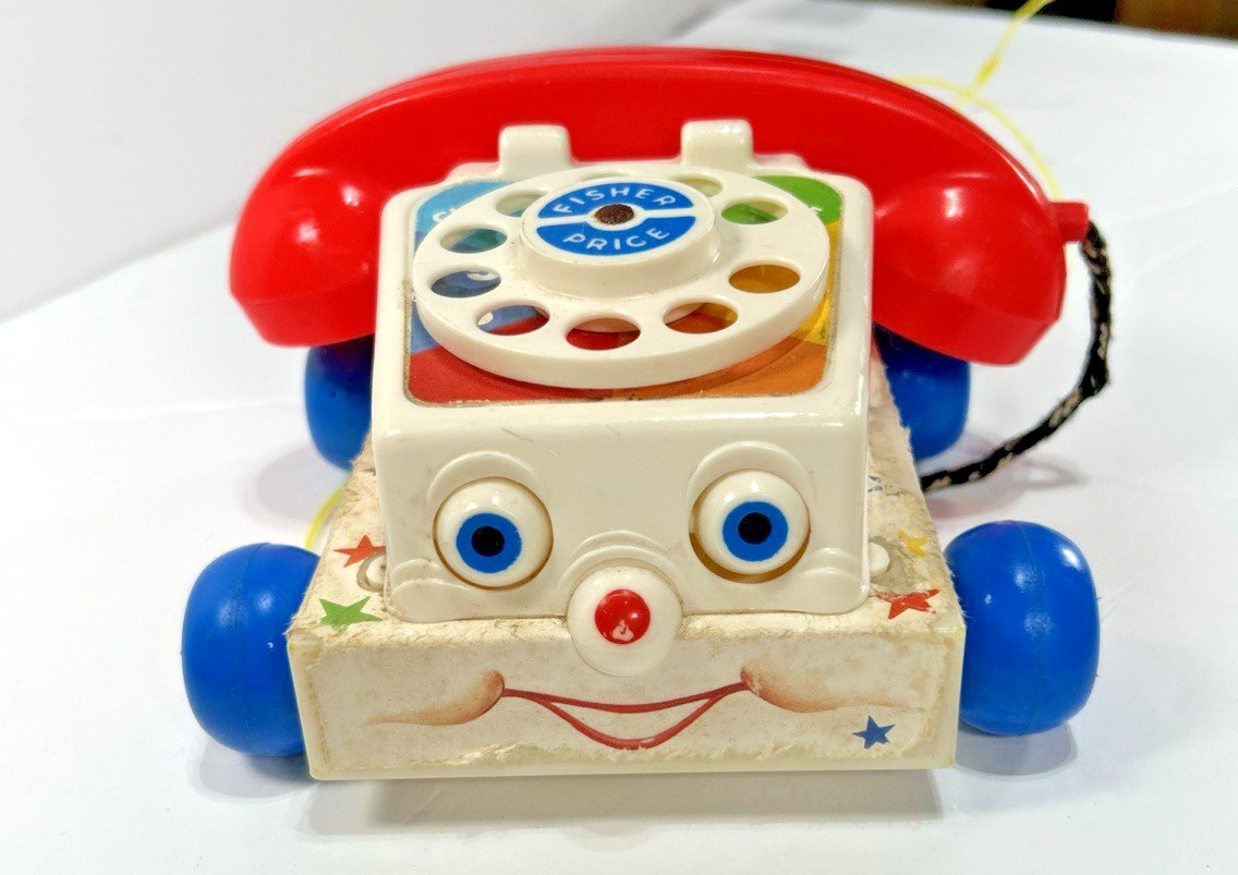 Vintage 61/85 Fisher Price Chatter Phone #747 Telephone Pull Toy W/ Moving Eyes