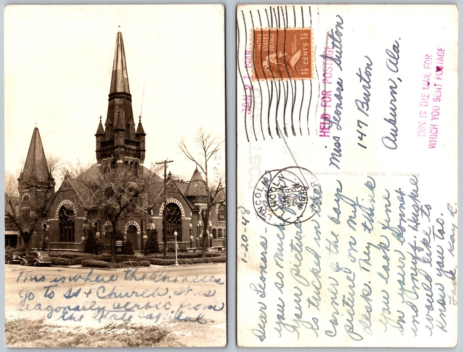 RPPC Lincoln NE Brick Church Photo Postcard