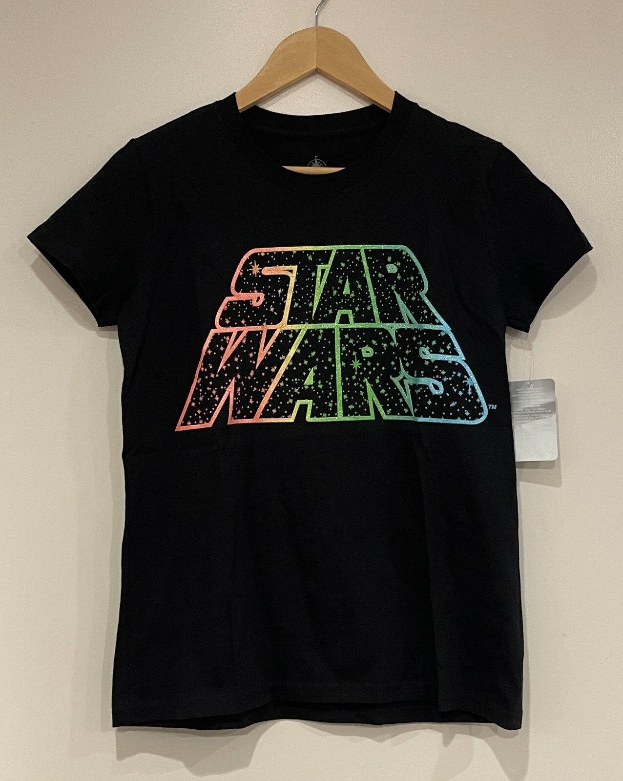 Disney Parks Women's Glitter Star Wars Cotton Short Sleeve Shirt, Black, XS, NWT