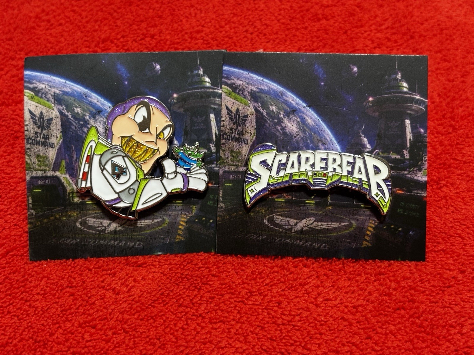 Pinzcity Buzz Lightyear Scare Bear Peeker & Script Hat Pin Set Toy Story