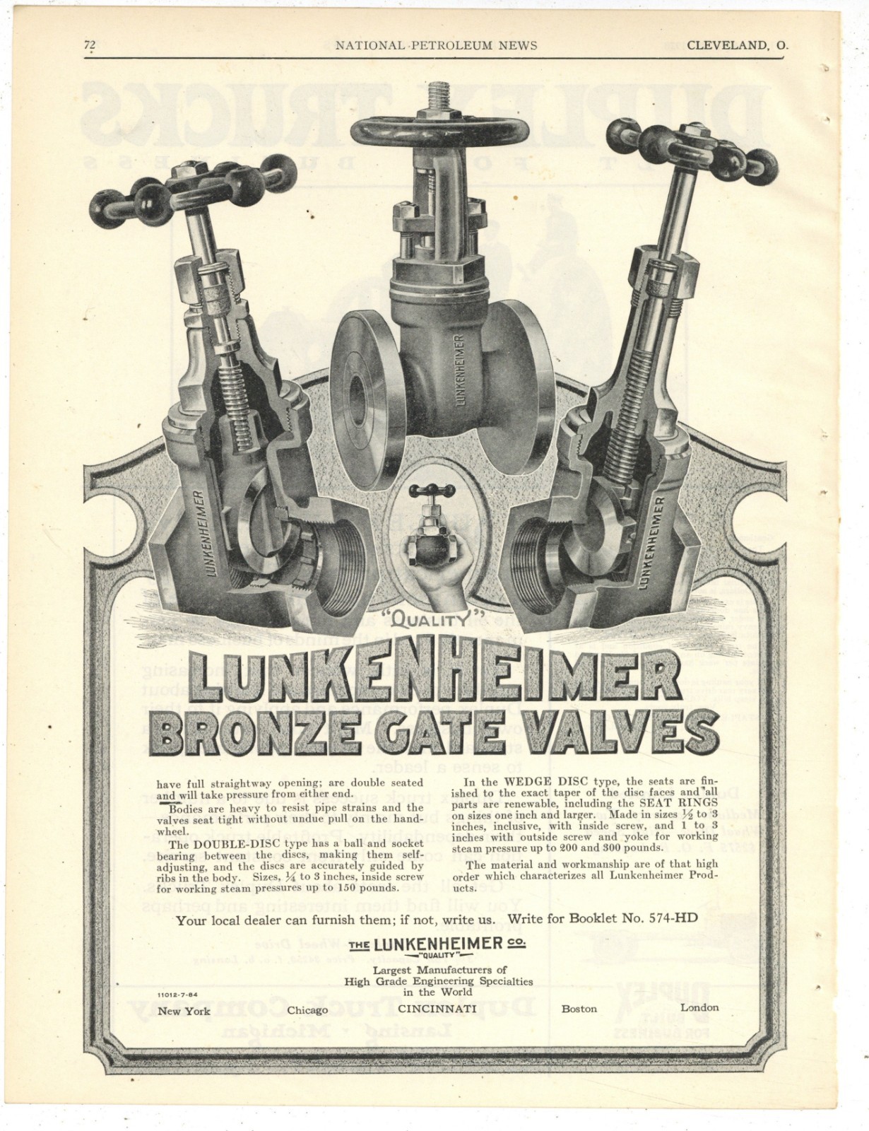 1920 Ads F&B of PG: Duplex Oil Field Truck Fort Worth & Lunkenheimer Valves