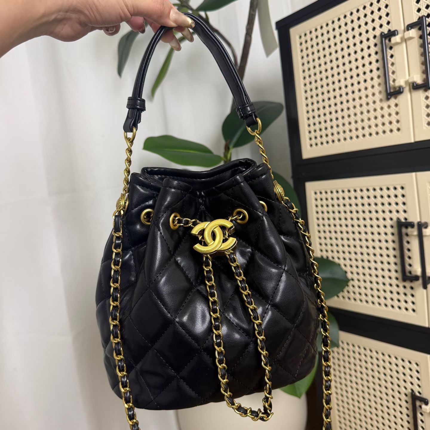 Chanel Makeup Shoulder Strap Bag Crossbody Bucket Black Quilted- VIP Gift w box Chanel Makeup Shoulder Strap Bag Crossbody Bucket Black Quilted- VIP Gift w box