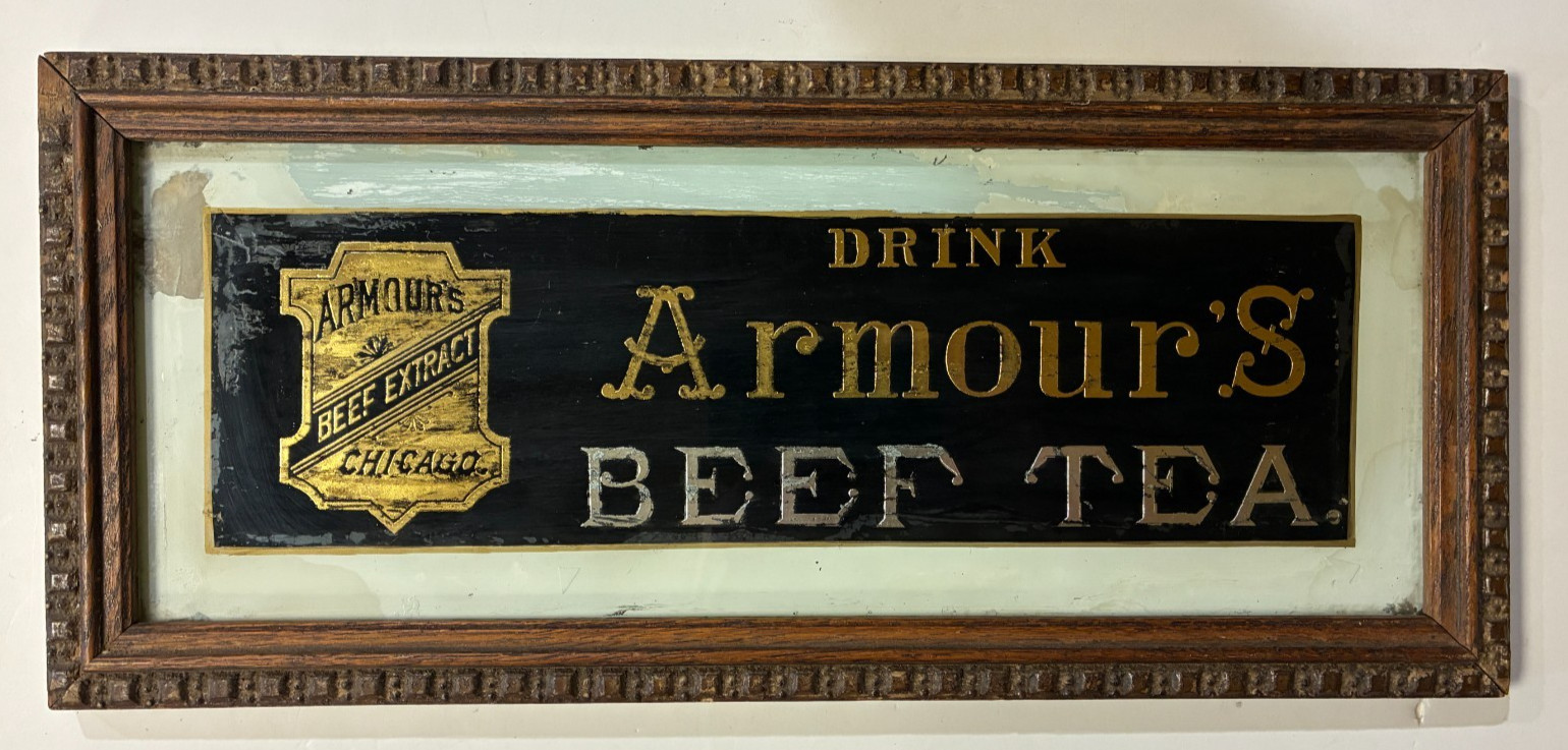 Antique Armour\'s Tea Reverse Glass Advertising Sign – 17.5\ Antique Armour\'s Tea Reverse Glass Advertising Sign – 17.5\