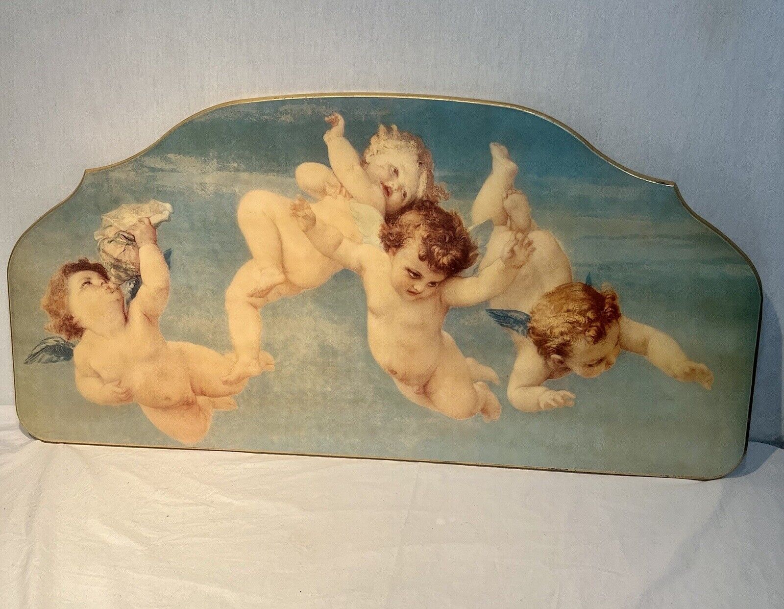 Rare Cherub Angels Twin Size Backboard Style Hanging Picture Frame 1996