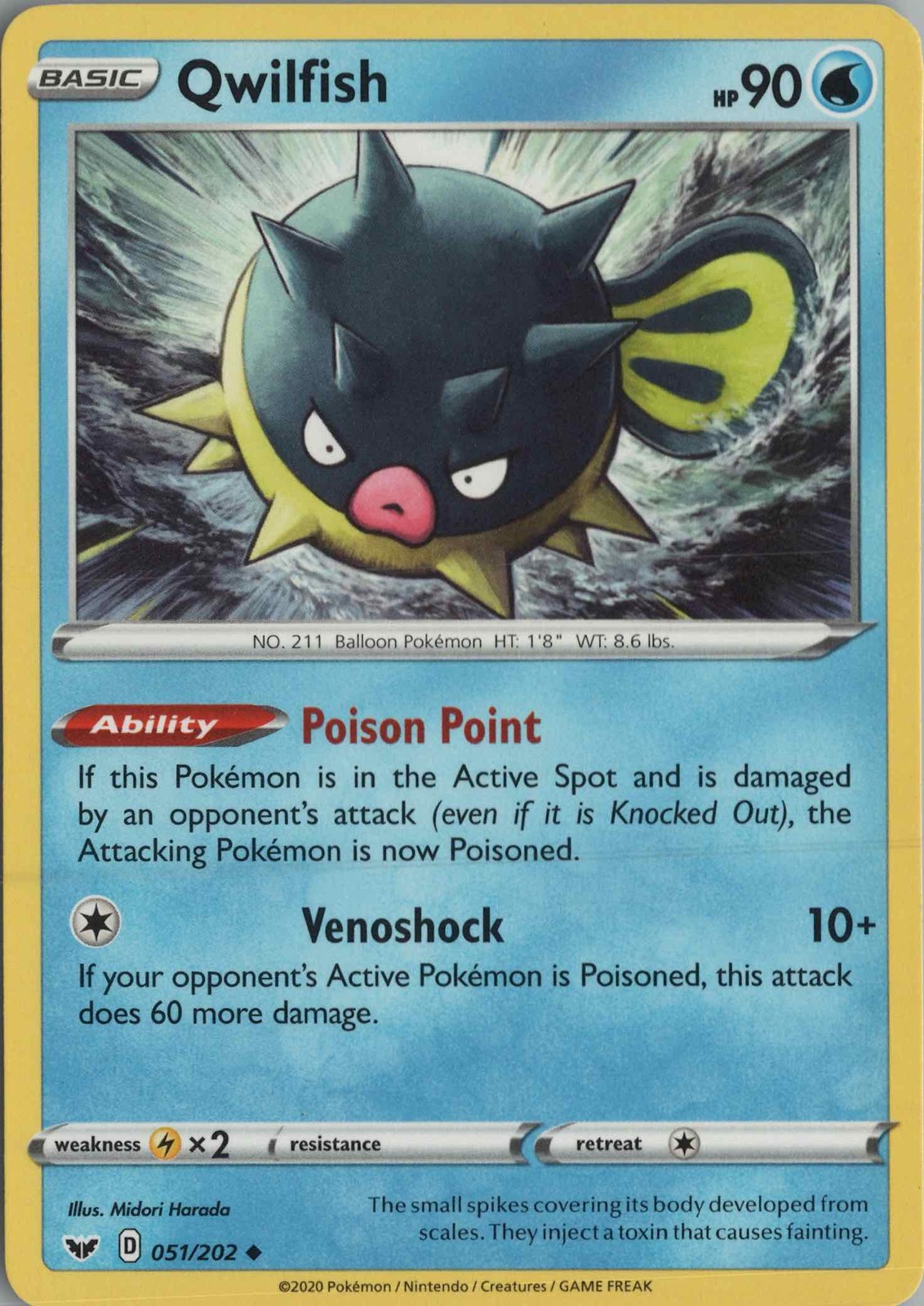 2020 POKÉMON SWORD AND SHIELD BLACK STAR PROMO #51 QWILFISH FULL ART
