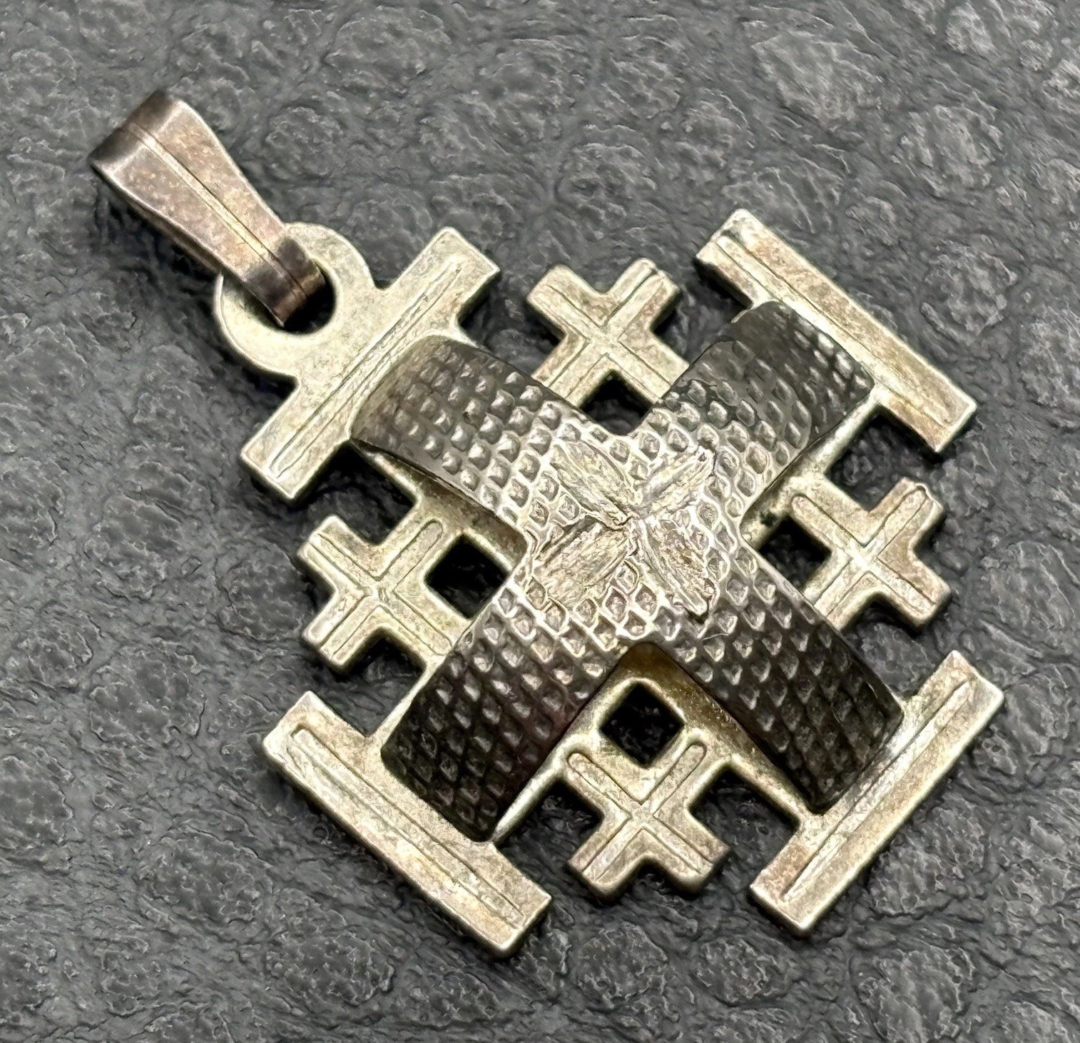 Vintage Jerusalem 925 Sterling Silver Cross Pendant 3D Textured Necklace Charm Vintage Jerusalem 925 Sterling Silver Cross Pendant 3D Textured Necklace Charm
