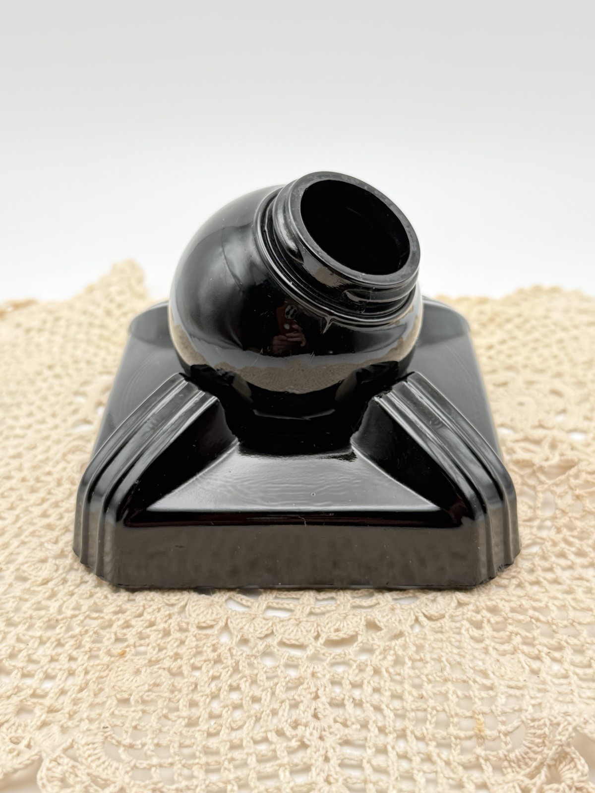 Vintage Zephyr American Swivodex Inkwell Art Deco Black Glass Swivel Desk Stand