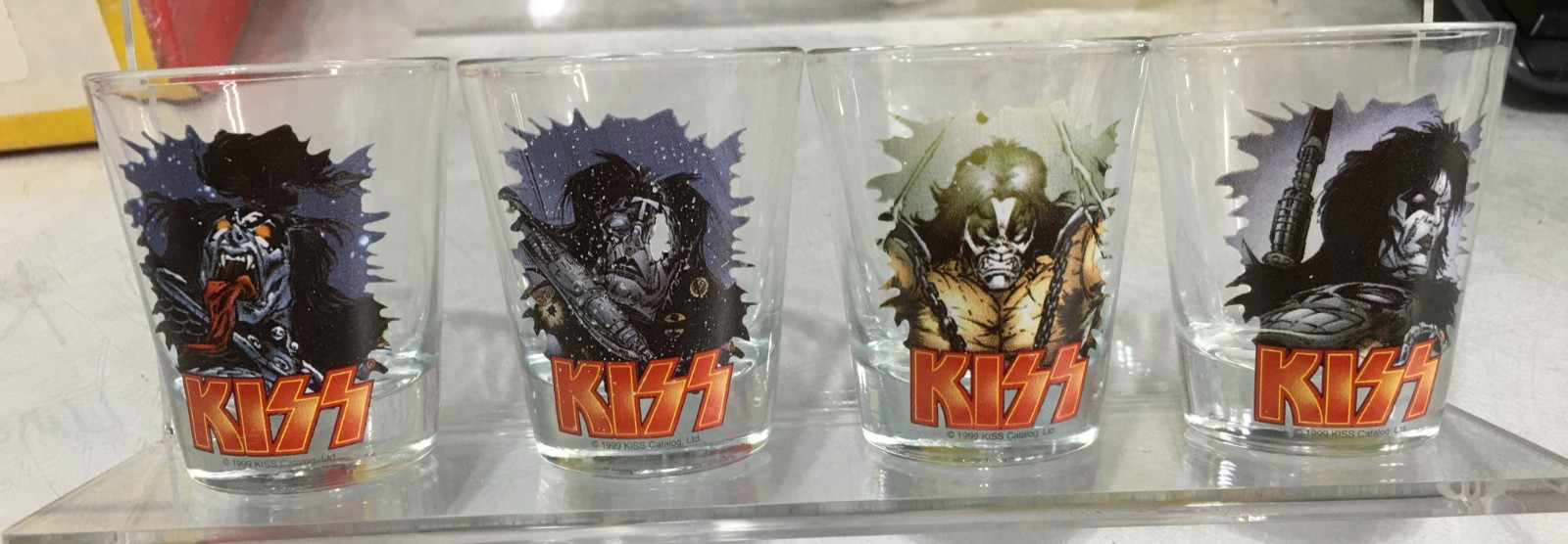1999 Kiss Psycho Circus Comic Book Artwork Shot Glasses Set of 4 1999 Kiss Psycho Circus Comic Book Artwork Shot Glasses Set of 4