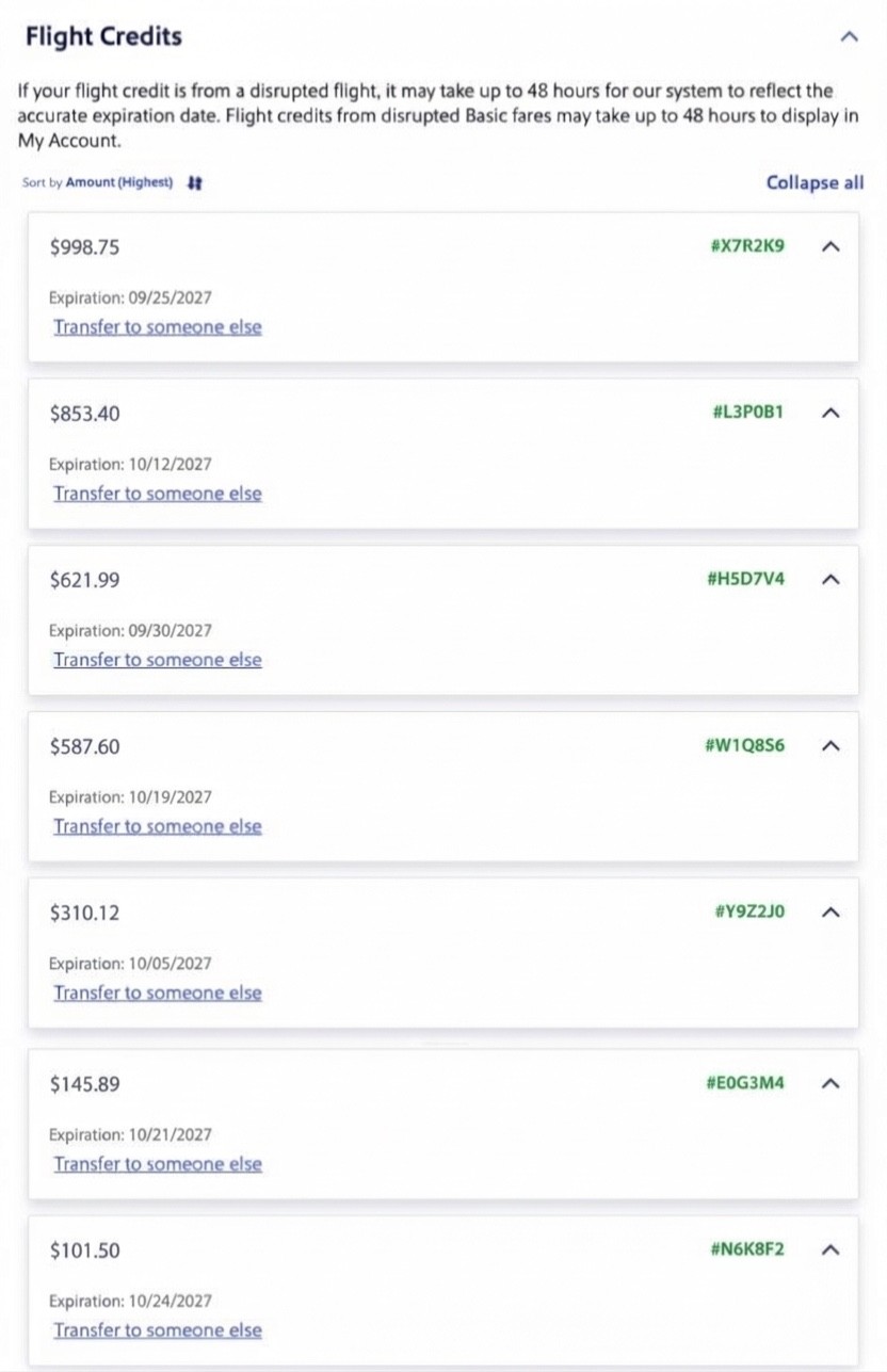 Southwest Airlines $75-1K Transferable Flight Credit - Fast Transfer