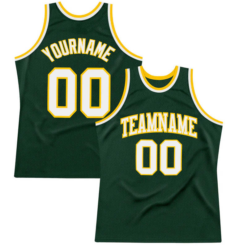 Custom Hunter Green White-Gold 3D Basketball Jersey AOP S-234XL DM124 Custom Hunter Green White-Gold 3D Basketball Jersey AOP S-234XL DM124