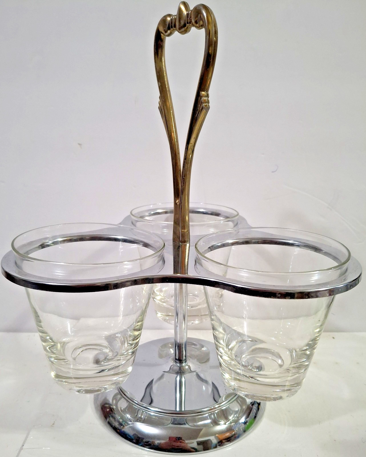 Mid Century Modern Kromex 3-Cup Condiment Caddy Set Revolving Lazy Susan