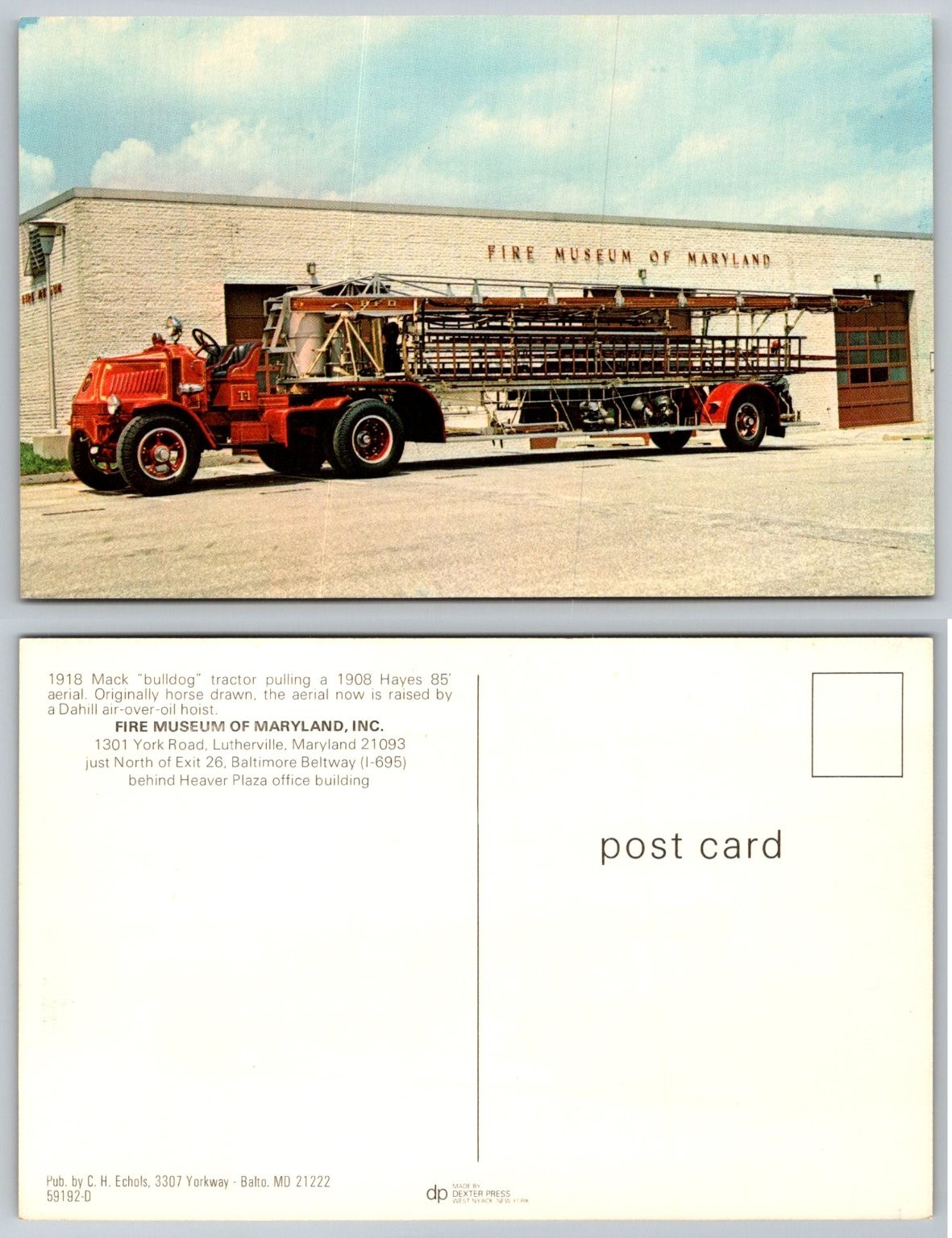 Vintage Postcard: 1918 Mack Fire Truck - Fire Museum of Maryland Lutherville Vintage Postcard: 1918 Mack Fire Truck - Fire Museum of Maryland Lutherville