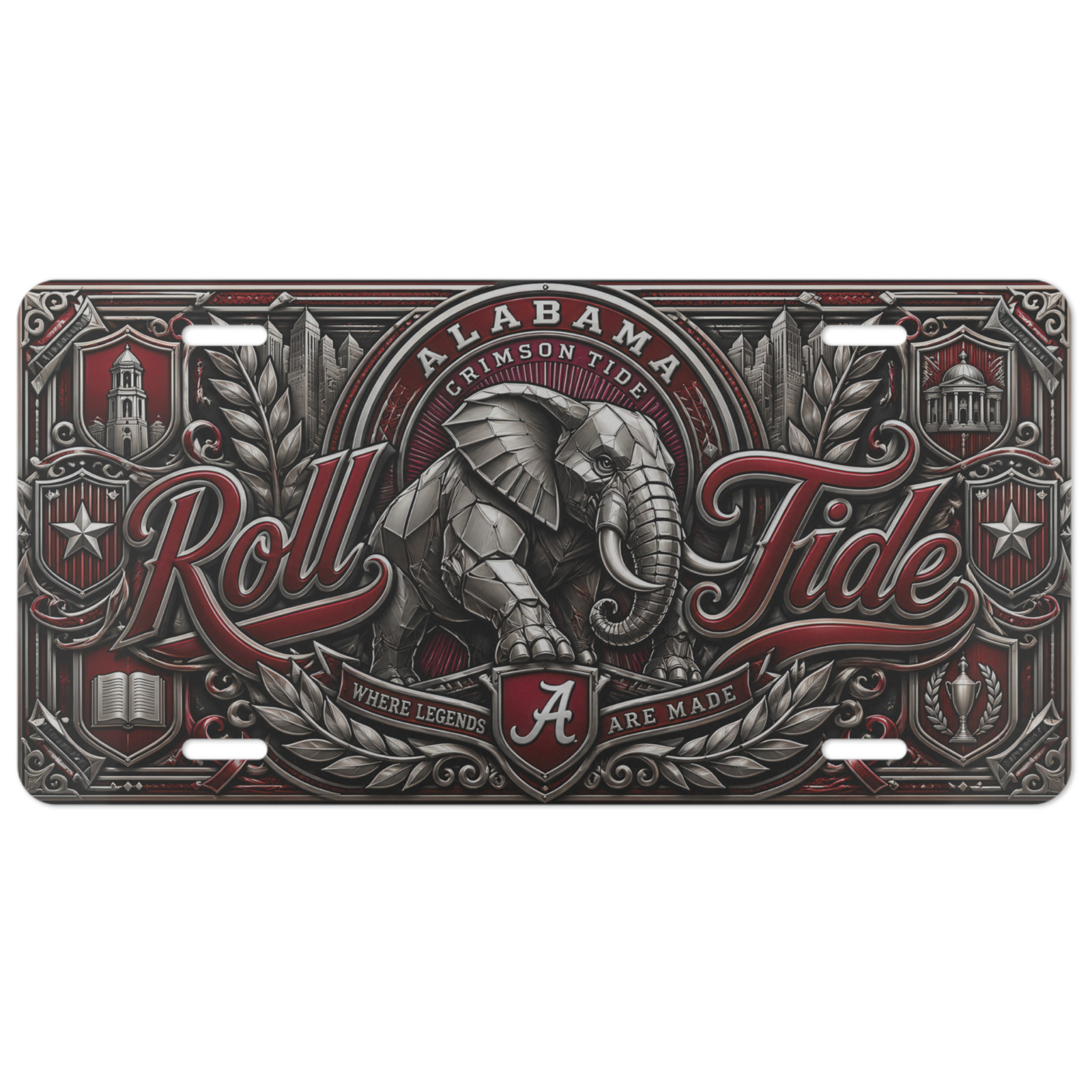 Alabama Crimson Tide Roll Tide Aluminum Car Tag Front Auto License Plate | Flat