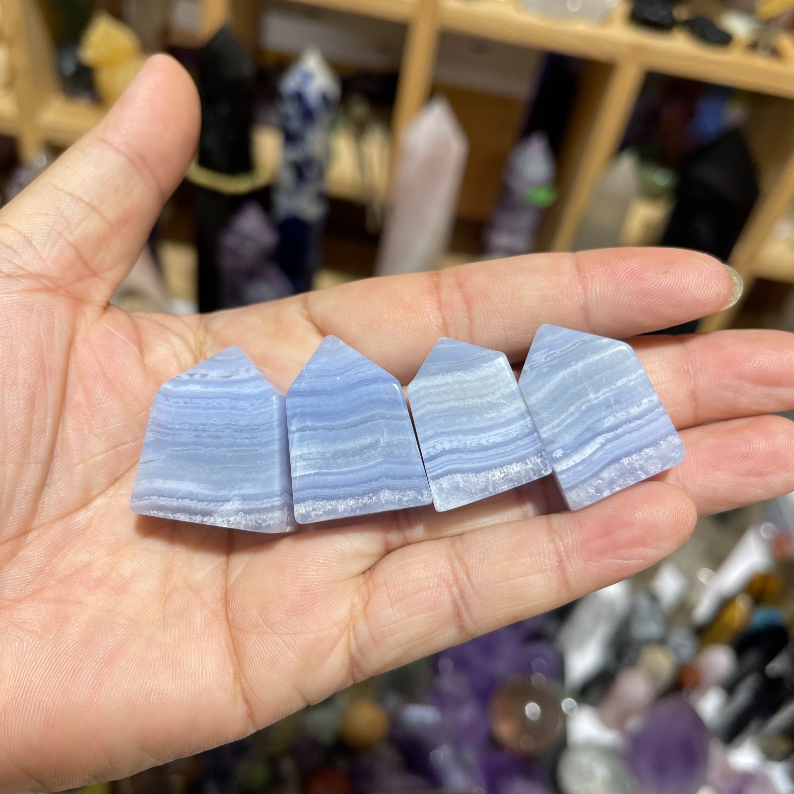 4PCS Wholesale Natural Blue Lace Agate Obelisk Tower Point Crystal Random 4PCS Wholesale Natural Blue Lace Agate Obelisk Tower Point Crystal Random