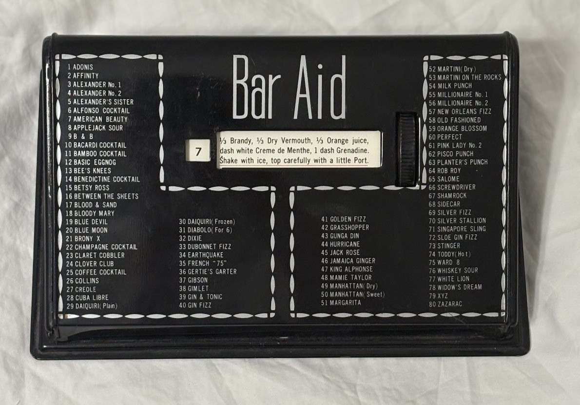 BAR AID 1950s Vintage Black Metal Cocktail Instruction Rolodex-80 Recipes