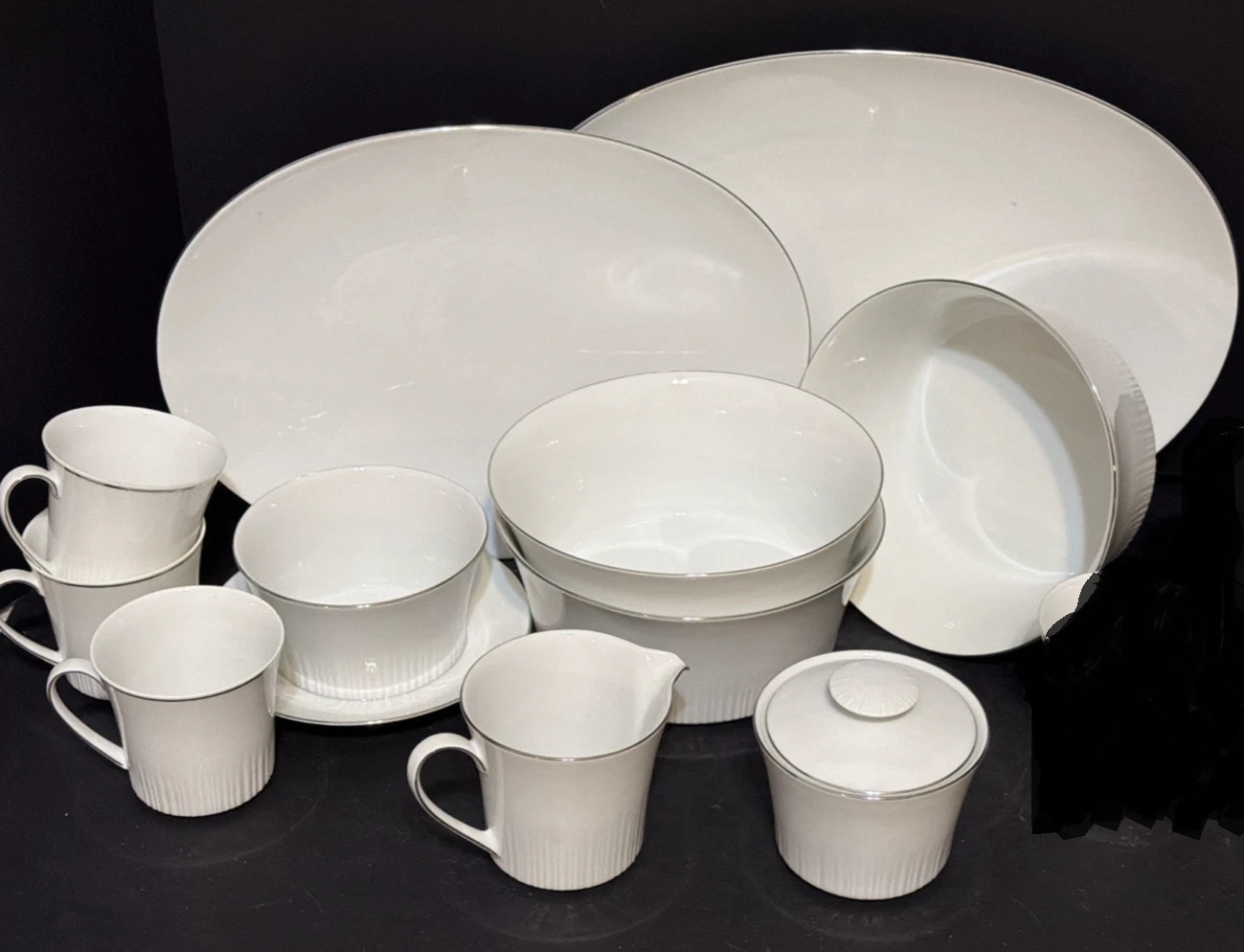 Johann Haviland Bavaria Germany White w/Platinum Riviera Lot of 11 pcs Platters+ Johann Haviland Bavaria Germany White w/Platinum Riviera Lot of 11 pcs Platters+