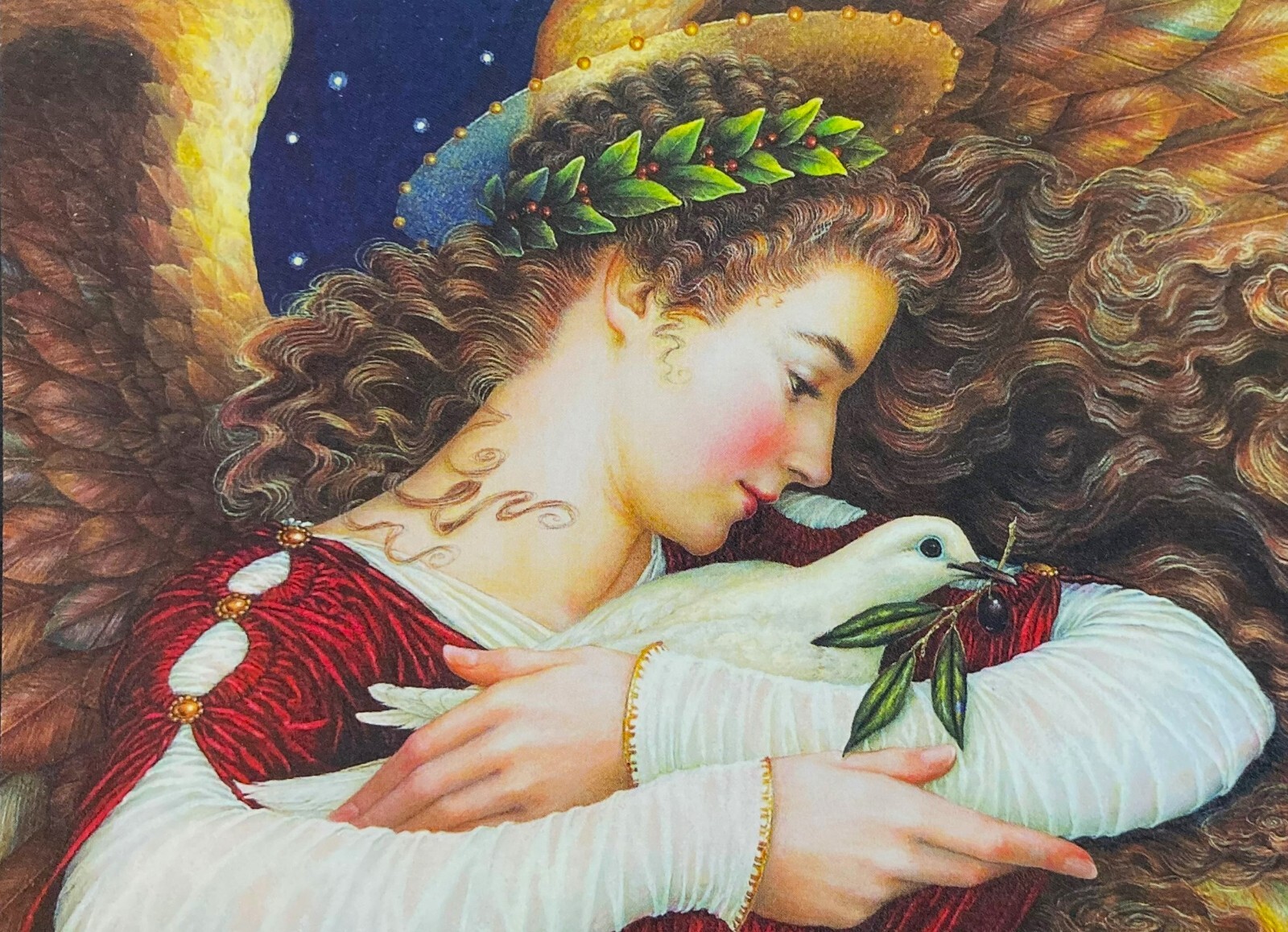 *ONE* Unused Vintage Lynn Bywaters Angel Dove Christmas Card Large Gorgeous