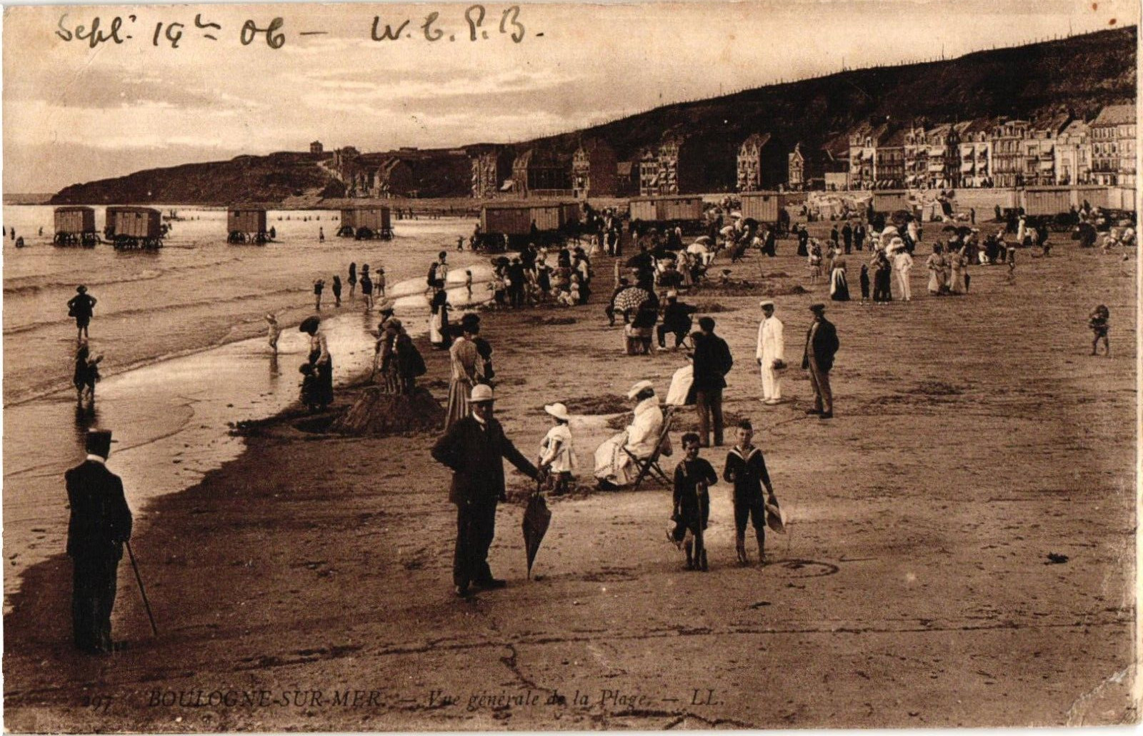Boulogne sur Mer France Antique Postcard Beach Scene Bathers Dated 1906 Posted