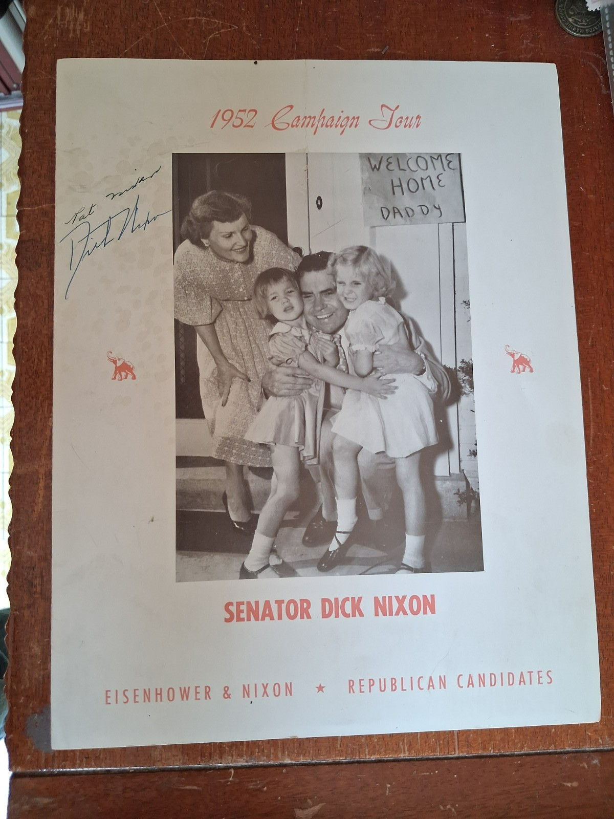 Signed 1952 Senator Dick Pat Richard Nixon Campaign Tour Menu Ike New Haven