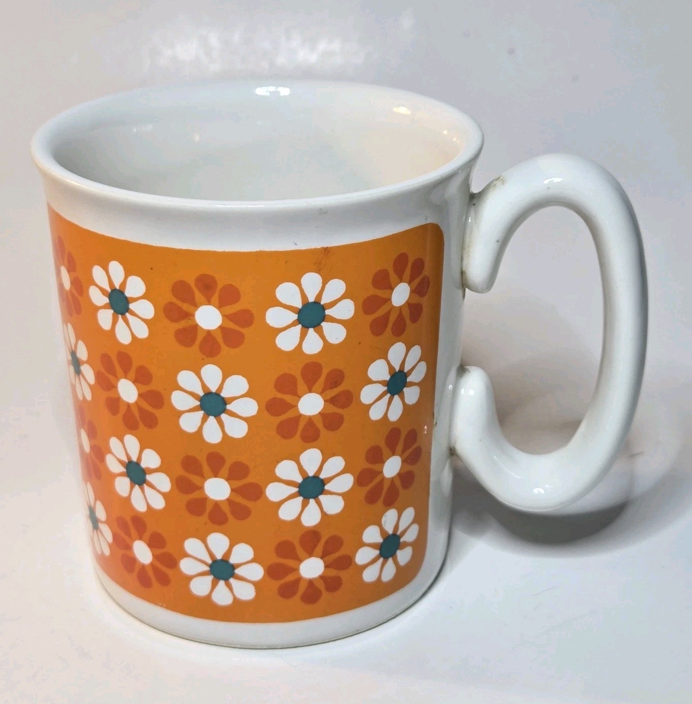 Vintage 1970's Flower Pattern MCM Coffee Mug w/ Unique Handle - Groovy