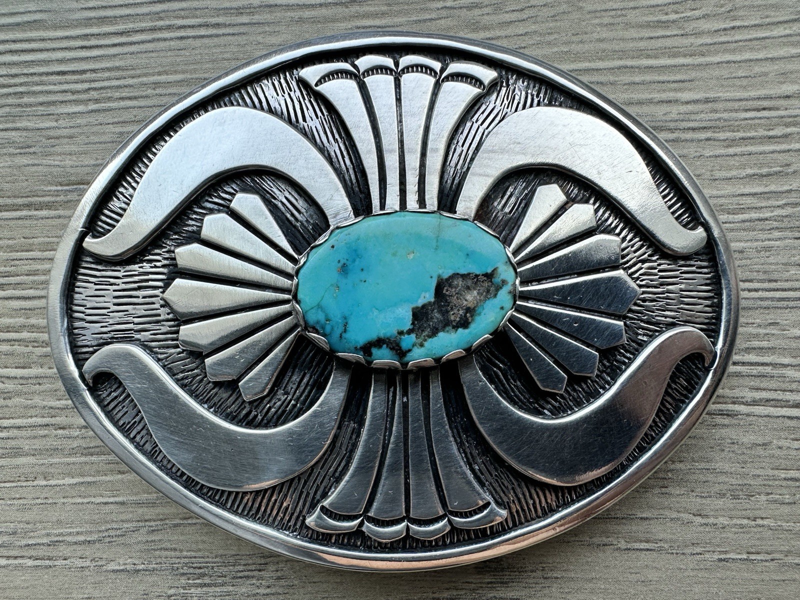 vintage Native American sterling silver and turquoise belt buckle Weight 65.1 Gr
