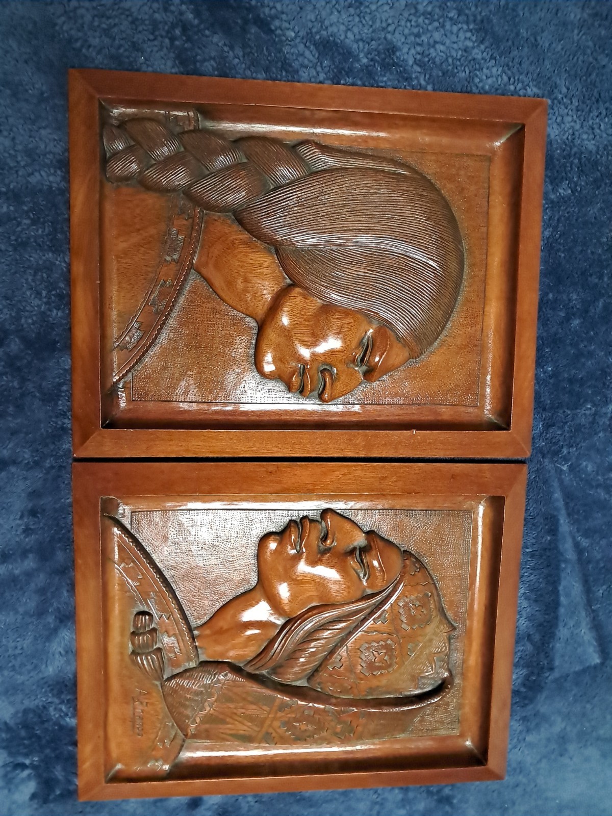 A. Franco Vintage Aymara Couple Wall Plaque Carved Of Wood