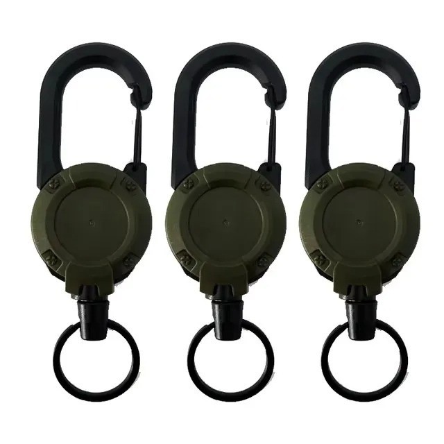 3Pcs Heavy Duty Retractable Keychain Carabiner Badge Holder Steel Wire Cord Reel