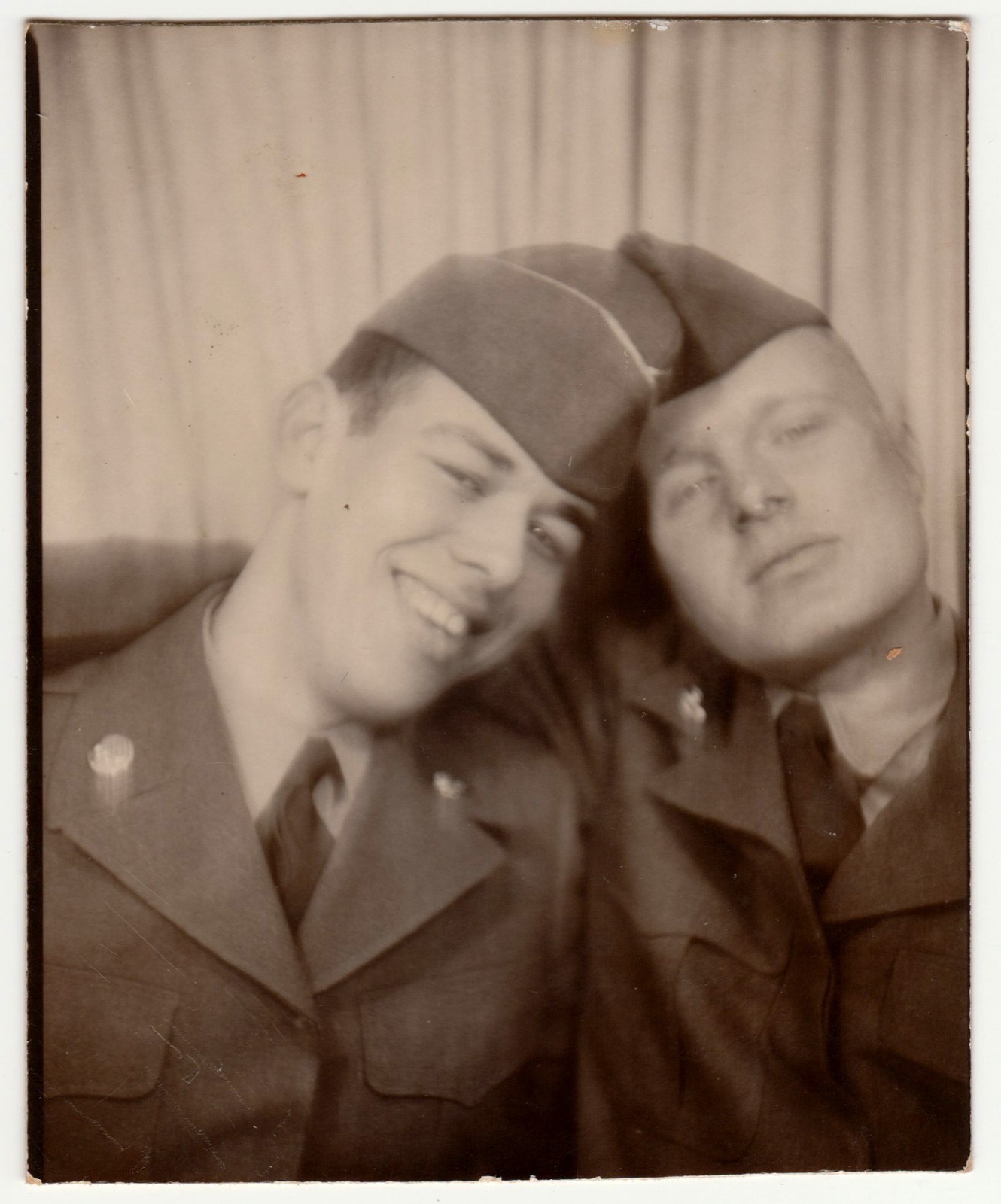 c1940s Two WWII Servicemen Affectionate Photo Booth Portrait Gay Queer Interest