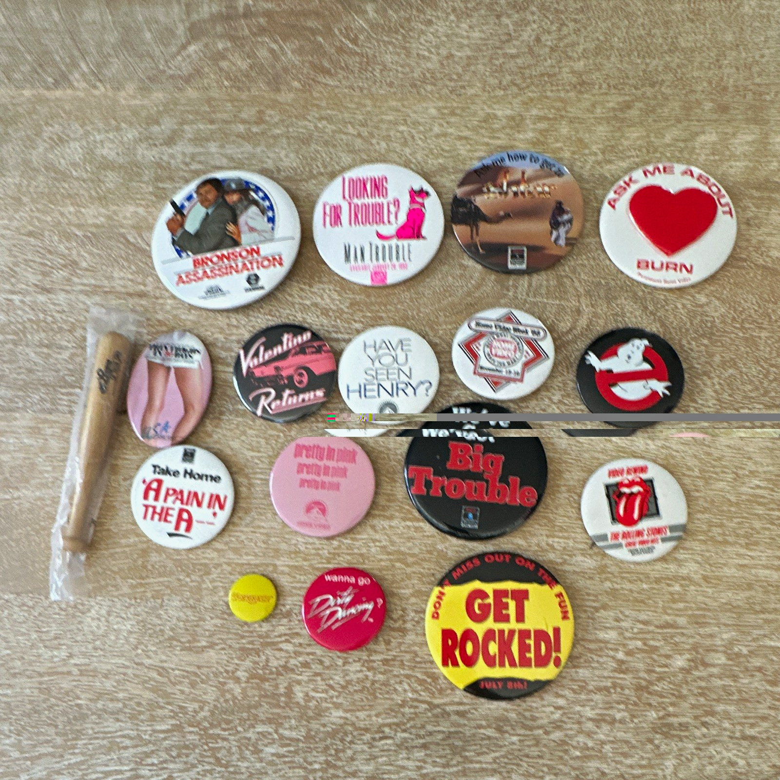 Vintage 80s Movie Promo Pinback Button Lot Ghostbusters Bronson Rolling Stones Vintage 80s Movie Promo Pinback Button Lot Ghostbusters Bronson Rolling Stones