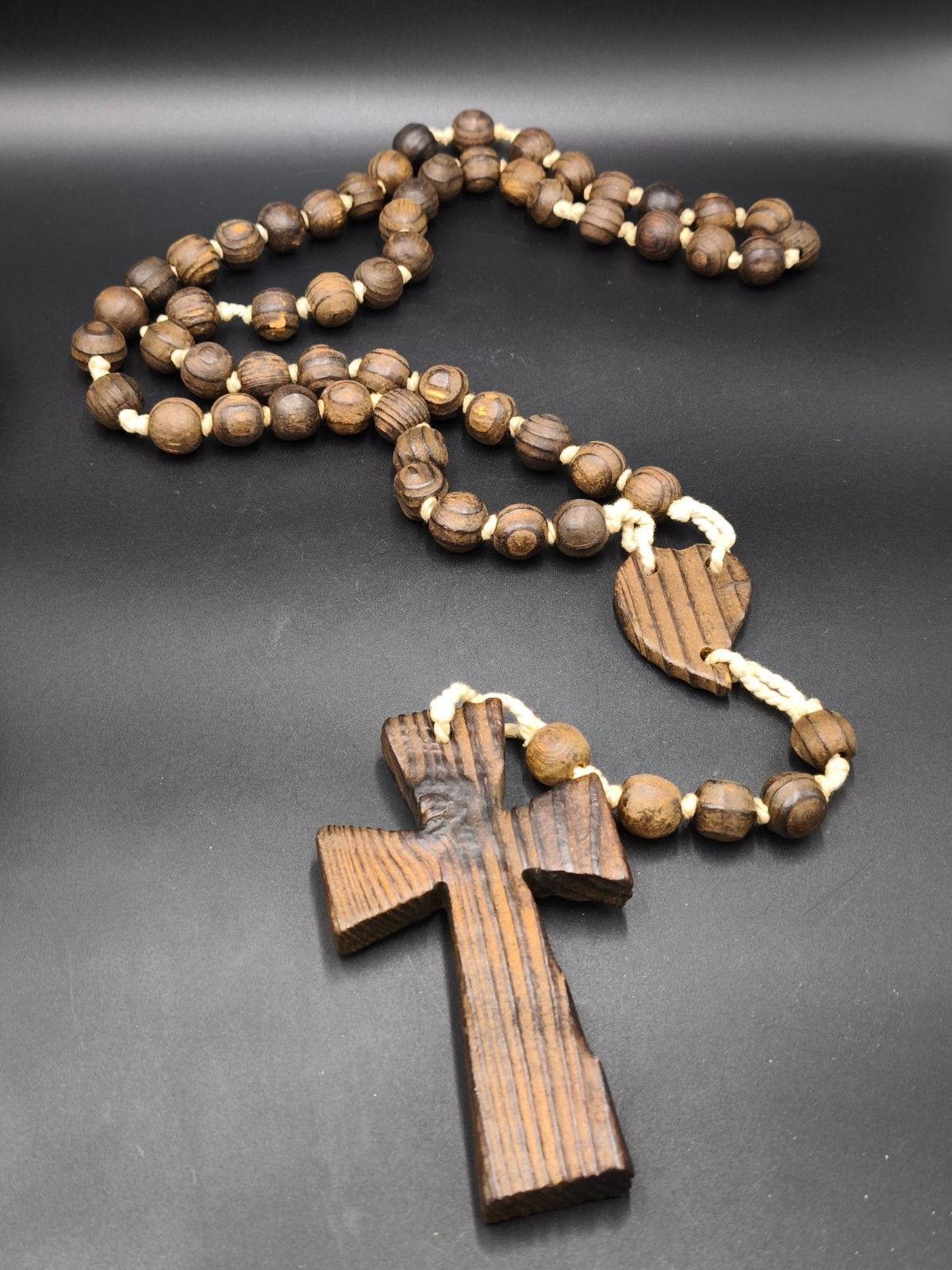 42in Large Wooden Rosary beads 107cm Handcarved Wood Cross 5.7in 190g Catholic