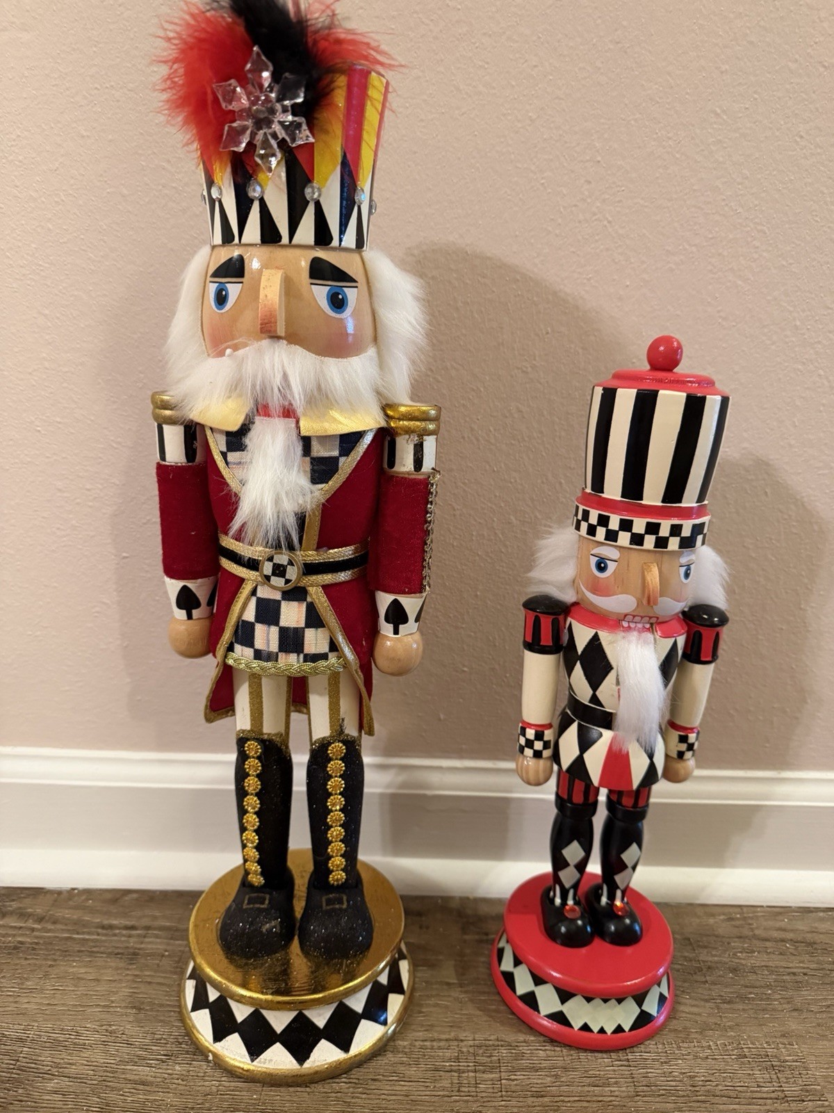 Mackenzie Childs Nutcrackers Castle Guard Red Black large 19” tall, small 14”
