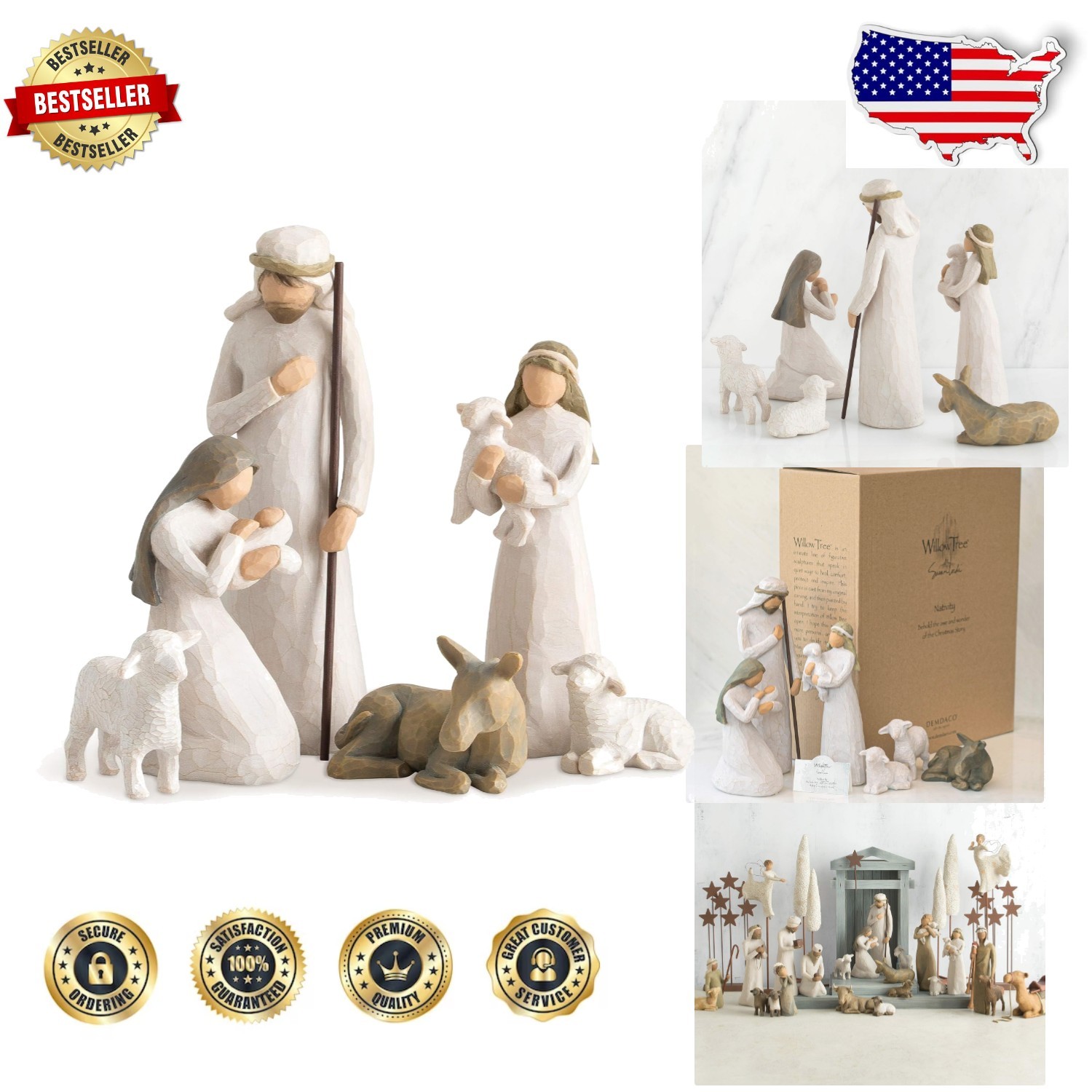 Sculpted 6pc Nativity Set Hand-Painted Religious Christmas Decor Willow Tree Sculpted 6pc Nativity Set Hand-Painted Religious Christmas Decor Willow Tree