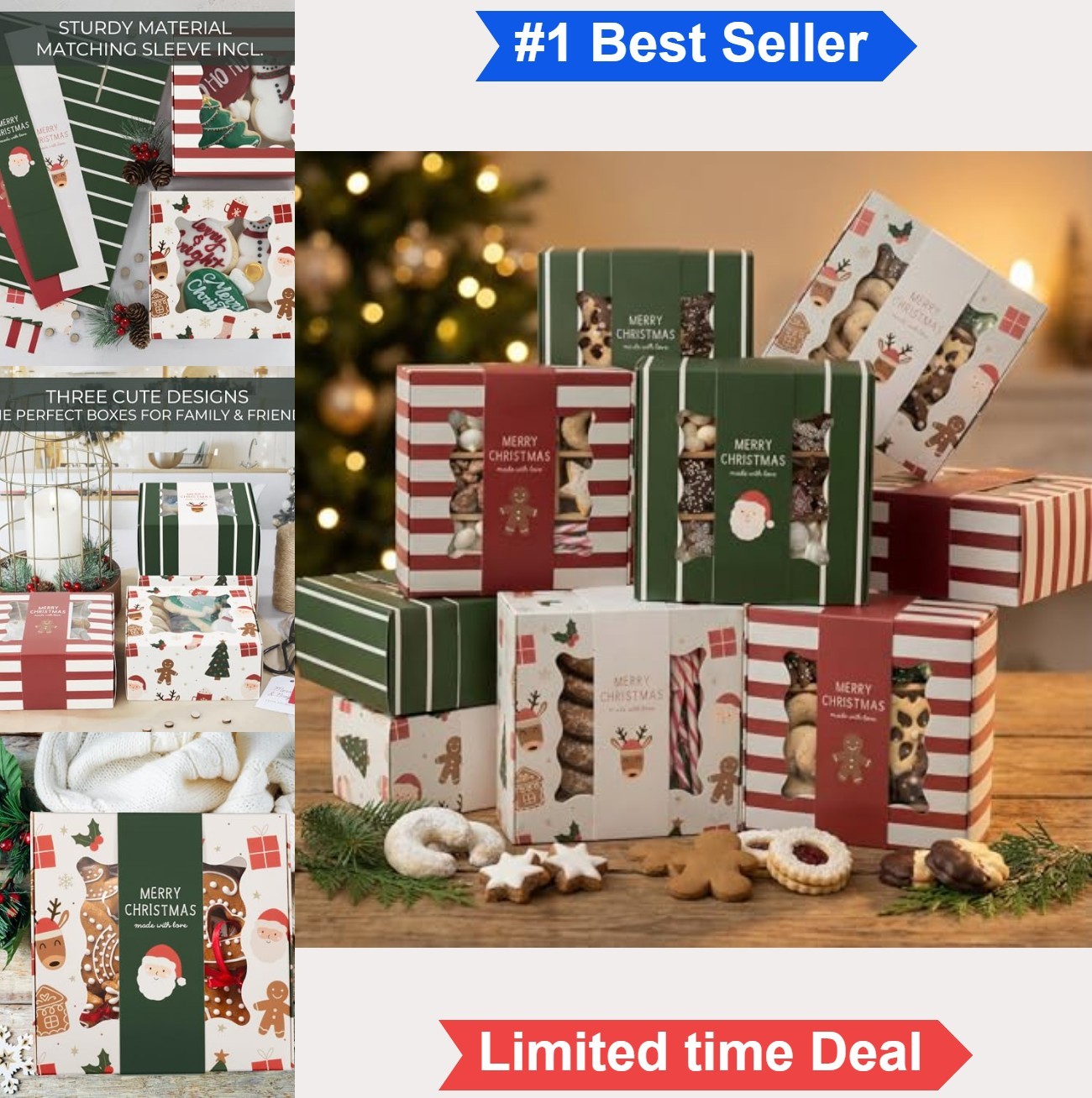 Christmas Cookie Boxes Set of 9 Treat Containers with Window 6.1 Inch for