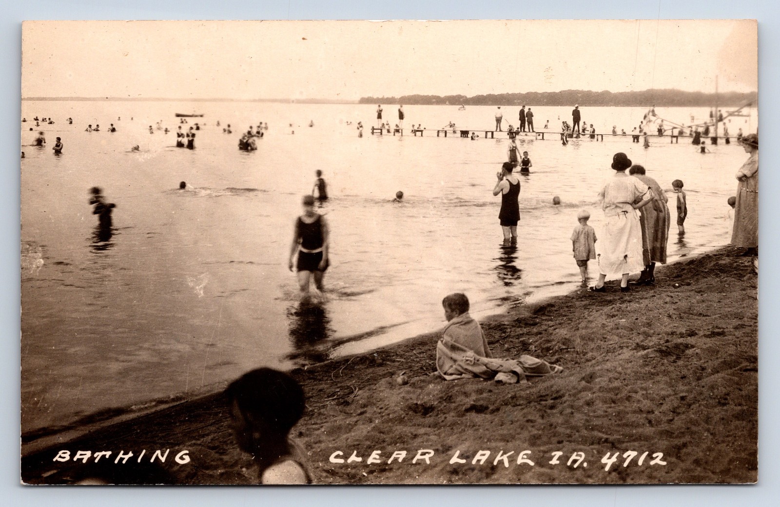 Vintage RPPC Clear Lake IA Iowa Bathing Swimming Beach Real Photo Postcard AB1