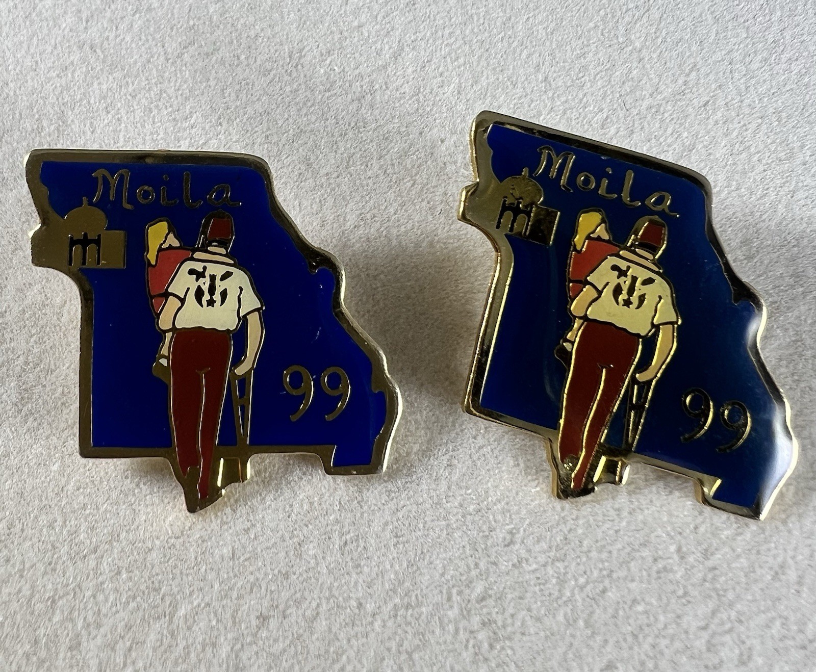 Vintage 1999 Moila Shrine Pins Pair Missouri Shriners Children Crutches Enamel