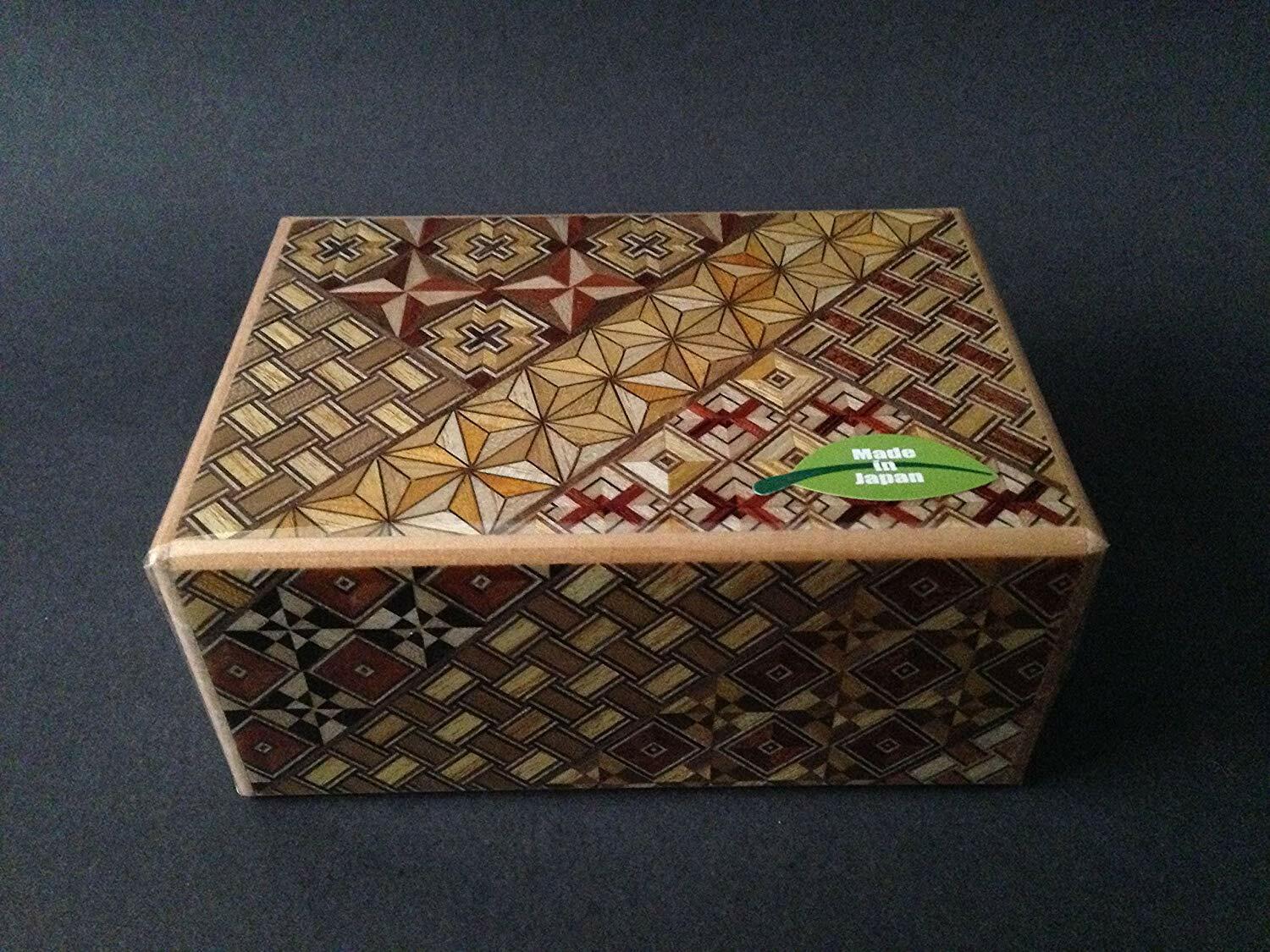 Japanese Yosegi Puzzle Box Samurai Wooden Secret Trick Box 4 Sun 10 Steps HK-123