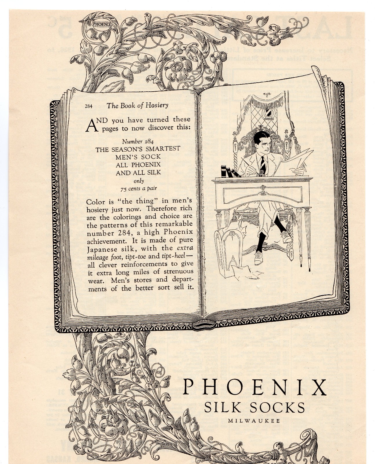 1926 ad Phoenix Silk Socks Milwaukee Men’s Fashion Hosiery Art Deco Era