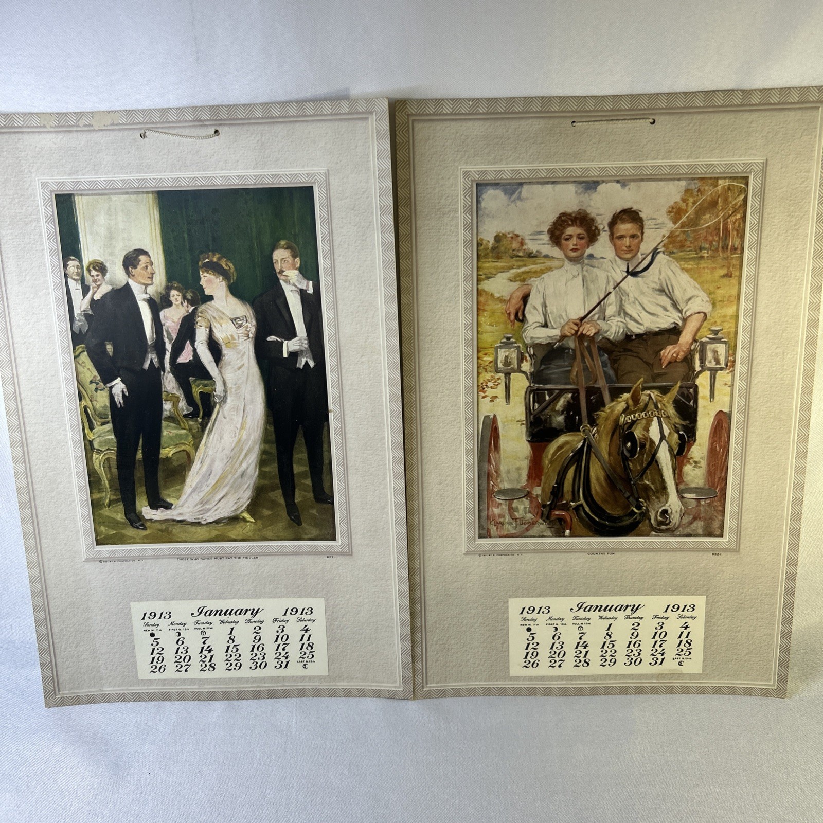 1913 Antique Ephemera PORTRAIT CALENDAR Samples Country Fun & Pay The Fiddler