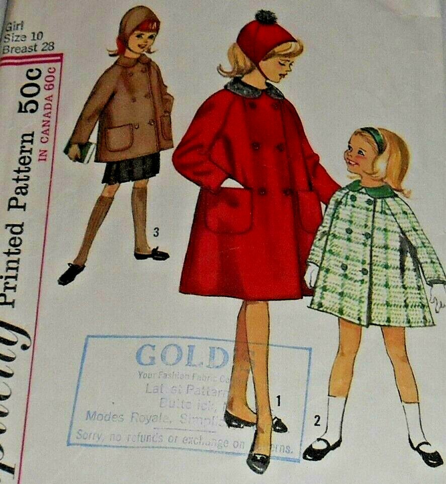 Vintage Simplicity #5147 Hat,Coat in 2 Lengths Sewing Pattern Child Size 10 